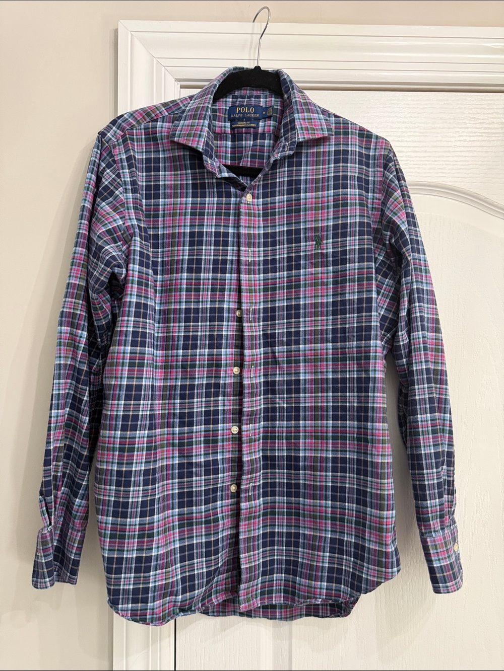 Polo by Ralph Lauren Navy and Pink Plaid Button-Down Shirt- Adult Medium